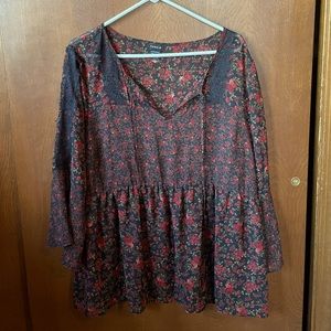 Red and Black Floral Blouse